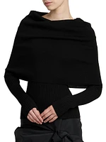 Ribbed Wool-Blend Cape Sweater