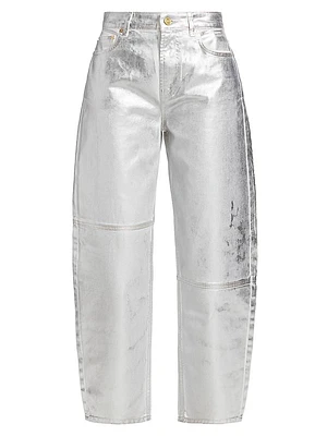 Wide-Leg Foiled Metallic Jeans