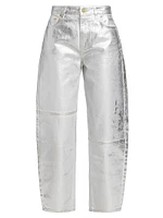 Wide-Leg Foiled Metallic Jeans