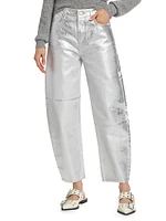 Wide-Leg Foiled Metallic Jeans