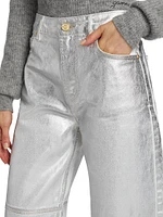 Wide-Leg Foiled Metallic Jeans