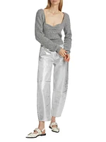 Wide-Leg Foiled Metallic Jeans