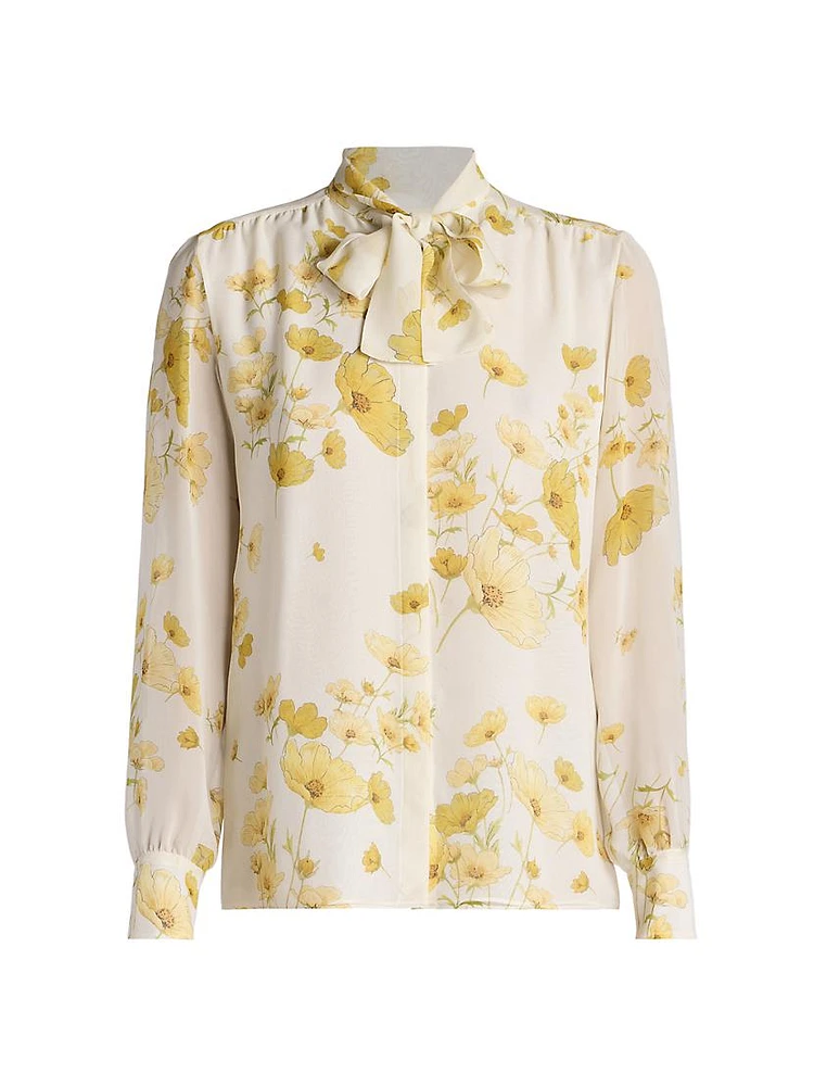 Floral Silk Tieneck Blouse