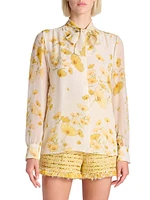 Floral Silk Tieneck Blouse