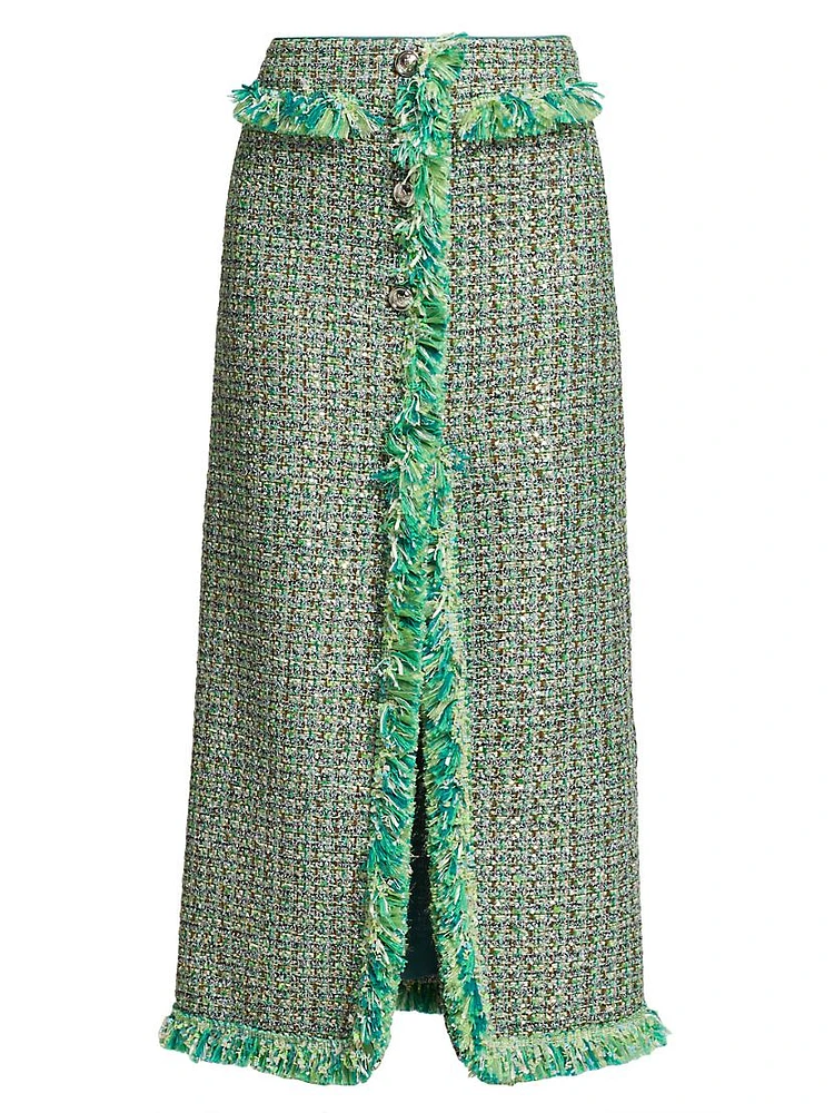 Fringe-Trimmed Tweed Maxi Skirt