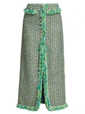 Fringe-Trimmed Tweed Maxi Skirt