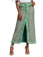 Fringe-Trimmed Tweed Maxi Skirt