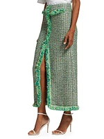 Fringe-Trimmed Tweed Maxi Skirt