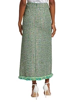 Fringe-Trimmed Tweed Maxi Skirt