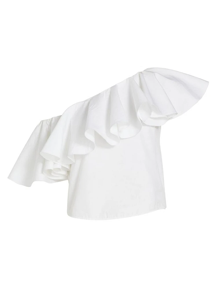 Ruffled Cotton One-Shoulder Blouse