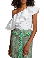 Ruffled Cotton One-Shoulder Blouse