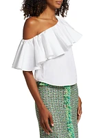 Ruffled Cotton One-Shoulder Blouse