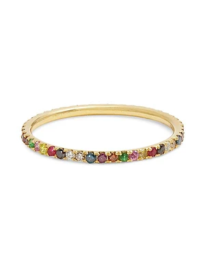 Classic Thread 18K Yellow Gold & Rainbow Multi-Stone Ring