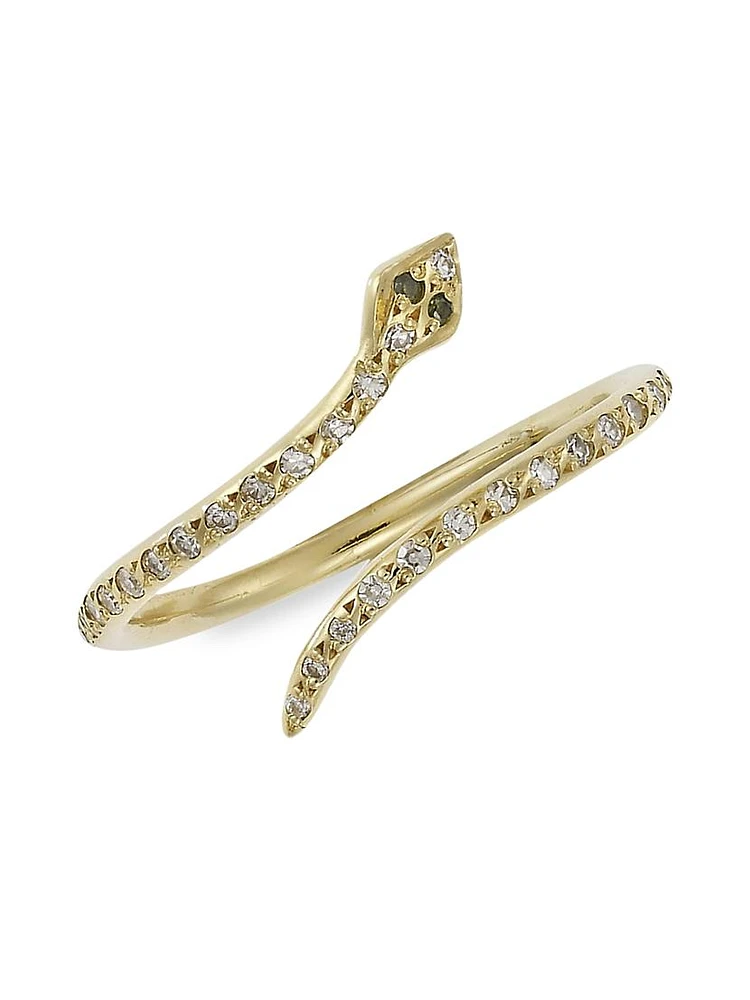 Small 18K Yellow Gold, Diamond & Tsavorite Snake Ring