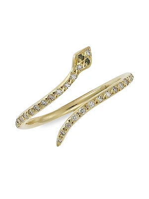 Small 18K Yellow Gold, Diamond & Tsavorite Snake Ring