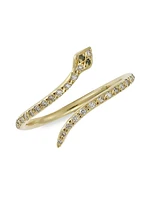 Small 18K Yellow Gold, Diamond & Tsavorite Snake Ring