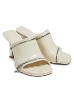 100MM Zippered Leather Peep-Toe Mules