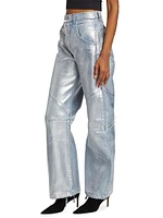 Frederic Foil High-Rise Seamed Bow-Leg Jeans