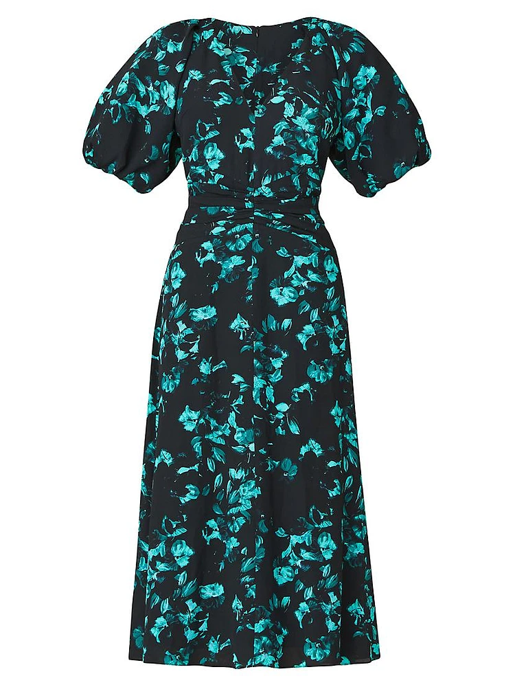 Nala Floral Puff-Sleeve Midi-Dress