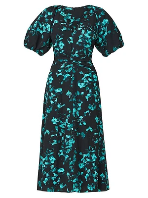 Nala Floral Puff-Sleeve Midi-Dress