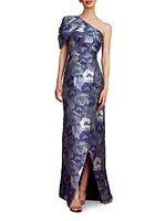 Briana Floral One-Shoulder Tulip Gown