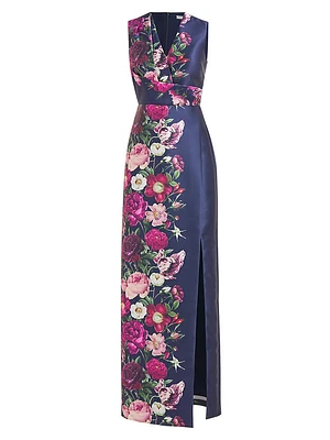 Coraline Floral Satin Column Gown