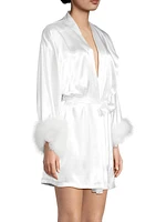 Hope Feather-Trimmed Satin Robe