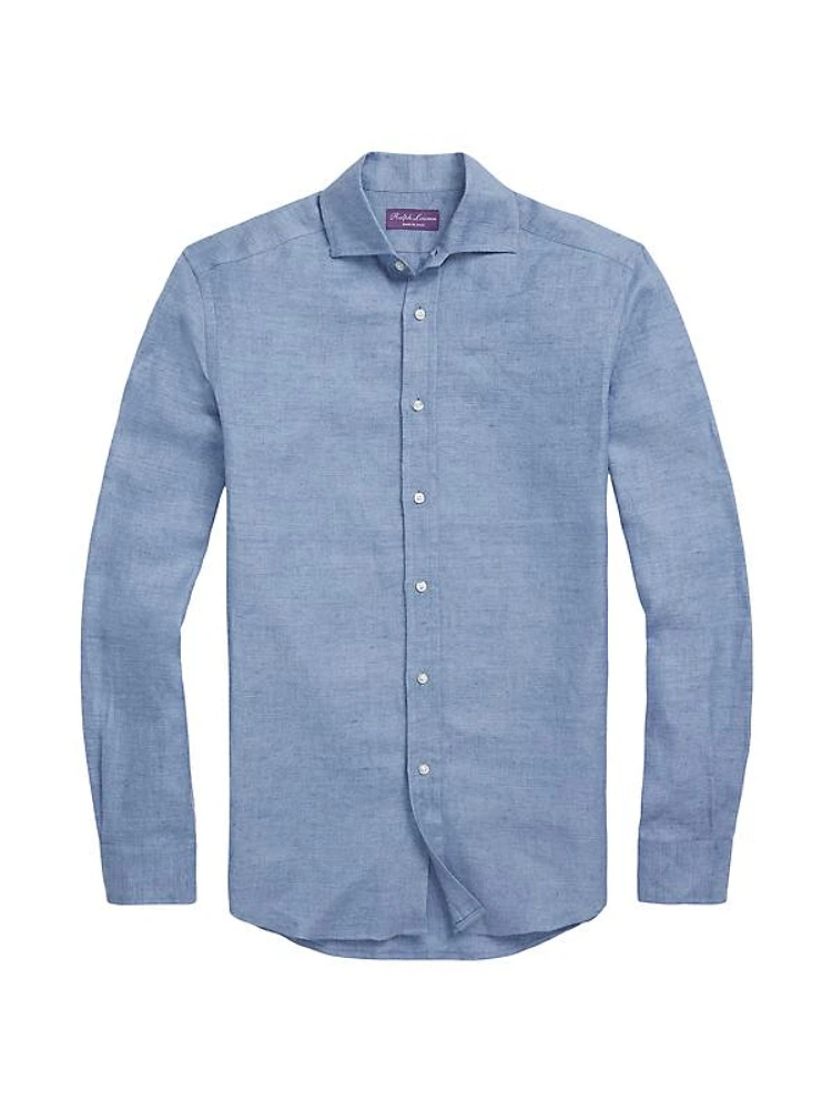 Brushed Linen Long-Sleeve Sport Shirt