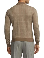 Plaid Cashmere-Silk Long-Sleeve Polo Sweater