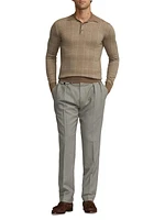 Plaid Cashmere-Silk Long-Sleeve Polo Sweater