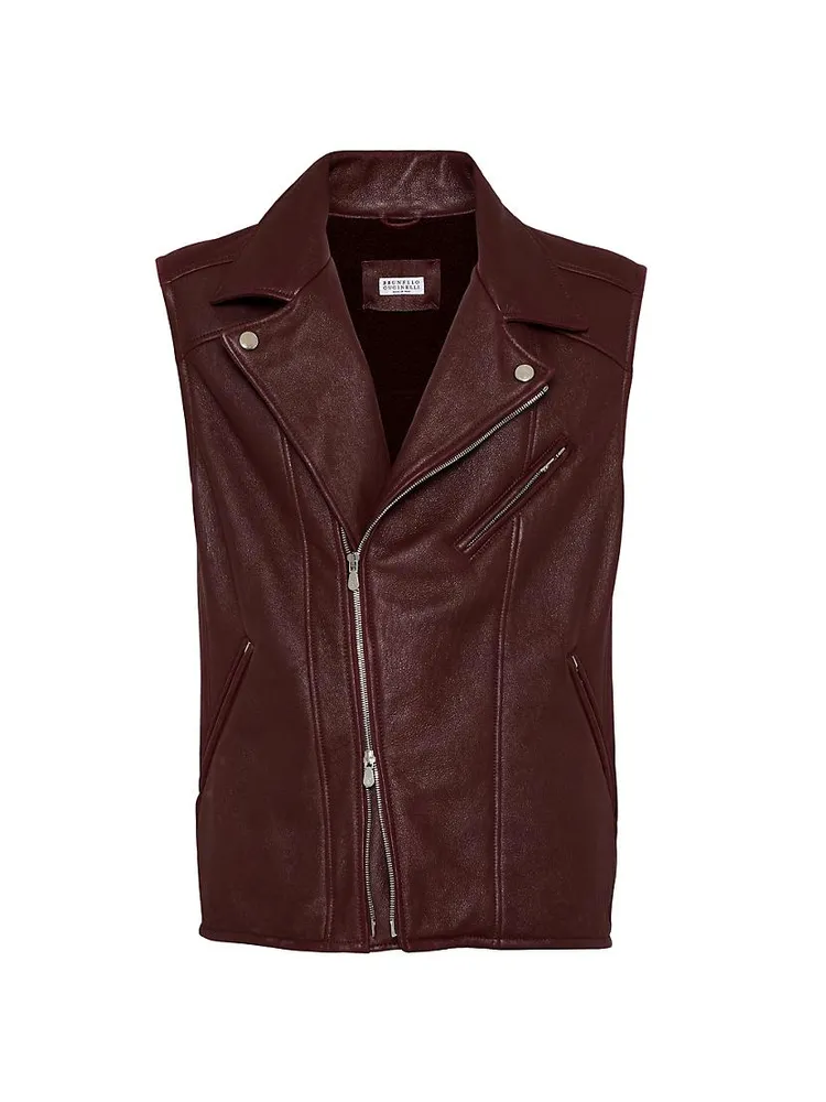 Vintage Effect Shearling Biker Vest