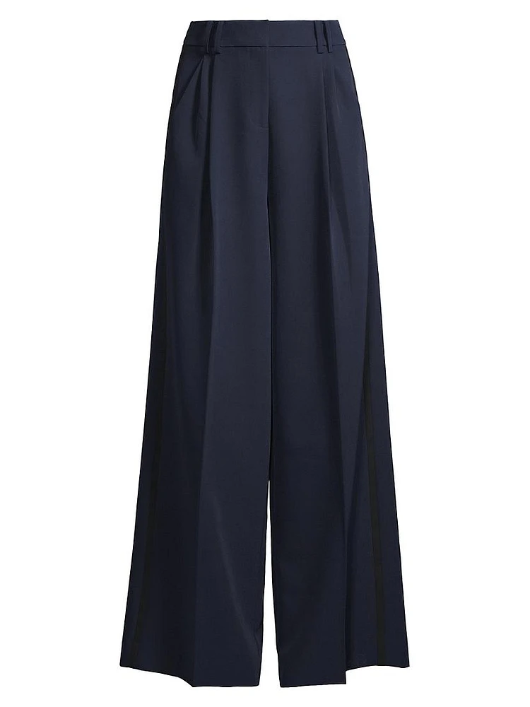 Eliza Pleated Twill Wide-Leg Pants