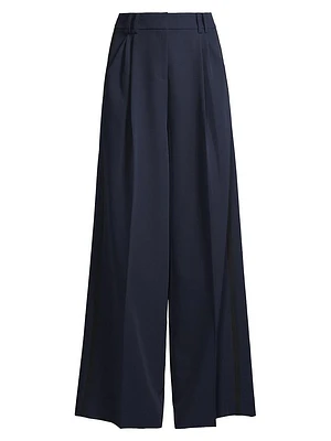 Eliza Pleated Twill Wide-Leg Pants