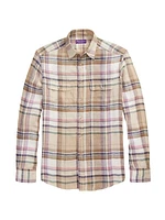 Plaid Linen Long-Sleeve Shirt