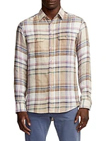 Plaid Linen Long-Sleeve Shirt