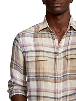 Plaid Linen Long-Sleeve Shirt