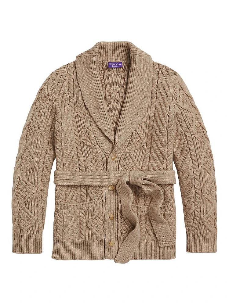 Cable-Knit Cashmere Shawl-Collar Cardigan