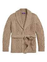 Cable-Knit Cashmere Shawl-Collar Cardigan