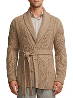 Cable-Knit Cashmere Shawl-Collar Cardigan