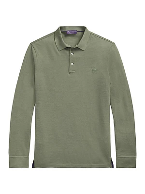 Piqué Wool Long-Sleeve Polo Shirt