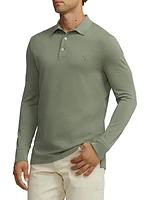 Piqué Wool Long-Sleeve Polo Shirt