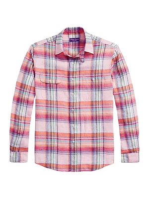 Plaid Linen Long-Sleeve Sport Shirt