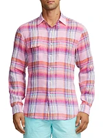 Plaid Linen Long-Sleeve Sport Shirt