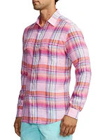 Plaid Linen Long-Sleeve Sport Shirt