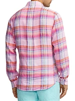 Plaid Linen Long-Sleeve Sport Shirt