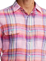 Plaid Linen Long-Sleeve Sport Shirt