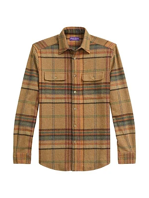 Plaid Wool Long-Sleeve Sport Shirt