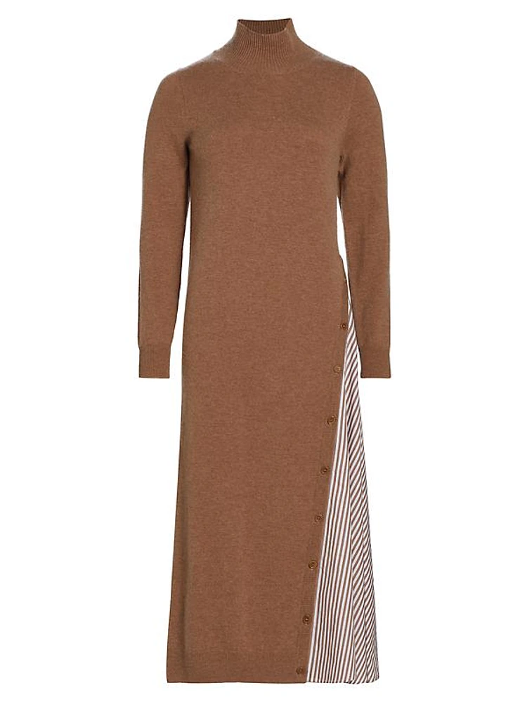 Wool-Cashmere Hybrid Turtleneck Midi-Dress