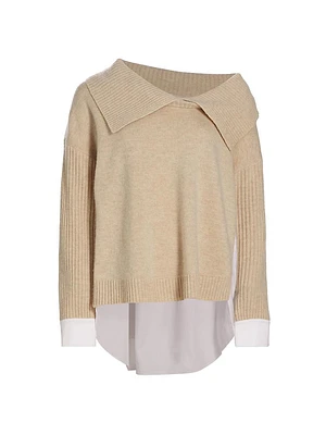 Wool-Cashmere Hybrid Off-The-Shoulder Sweater