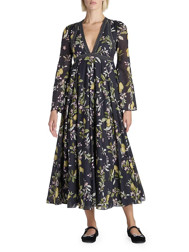 Floral-Print Cotton Midi-Dress